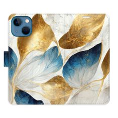 iSaprio Flipové pouzdro - GoldBlue Leaves pro Apple iPhone 13 mini
