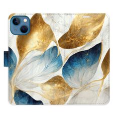 iSaprio Flipové pouzdro - GoldBlue Leaves pro Apple iPhone 13