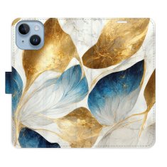 iSaprio Flipové pouzdro - GoldBlue Leaves pro Apple iPhone 14