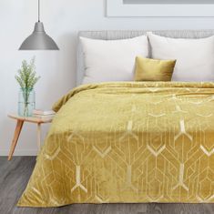DESIGN 91 Jednobarevná deka s lesklým vzorem - Ginko 4 žlutozlatá 150 x 200 cm