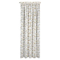 DESIGN 91 Hotová záclona s řasící páskou - Dina, bílá s hořčicovými kvítky 140 x 270 cm