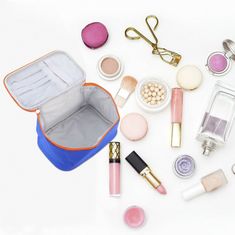 INNA Kosmetické pouzdro Toaletní taška Make Up Bag Make Up Case Cestovní taška Beautycase s rukojetí pro přenášení v modré barvě KOSCYPRUS-1