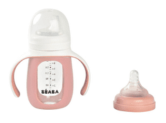 Béaba Kojenecká láhev skleněná 2v1 210ml se silikonovou ochranou Pink