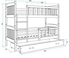 Veneti Dětská patrová postel s úložným prostorem s matracemi 90x200 BRIGID - bílá / modrá