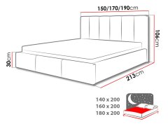 Veneti Čalouněná manželská postel 180x200 LUBBOCK 2 - tmavá šedá
