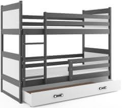 Veneti Dětská patrová postel s úložným prostorem s matracemi 90x200 FERGUS - grafit / bílá