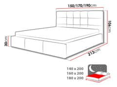 Veneti Čalouněná manželská postel 180x200 GLENDALE 2 - tmavá šedá