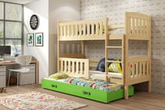 Veneti Dětská patrová postel s přistýlkou bez matrací 90x200 BRIGID - borovice / zelená