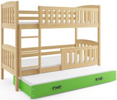 Veneti Dětská patrová postel s přistýlkou bez matrací 90x200 BRIGID - borovice / zelená