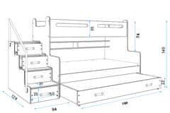 Veneti Dětská patrová postel s přistýlkou a matracemi 80x200 IDA 3 - bílá / zelená