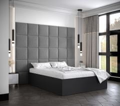 Veneti Manželská postel s čalouněnými panely MIA 3 - 140x200, černá, šedé panely