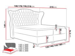 Veneti Kontinentální manželská postel 160x200 NEIVA - černá + topper ZDARMA