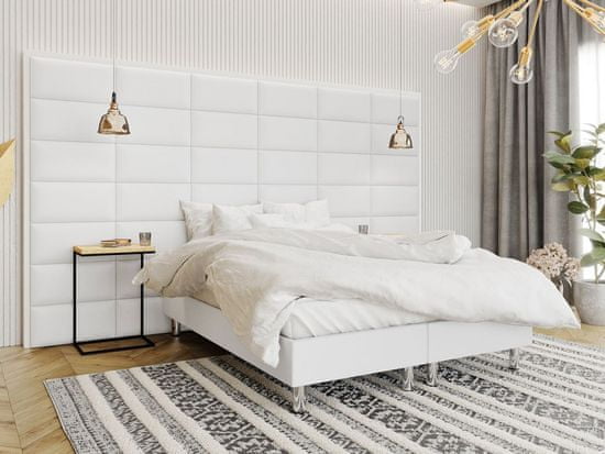 Veneti Čalouněná manželská postel 140x200 NECHLIN 2 - bílá ekokůže + panely 60x30 cm ZDARMA