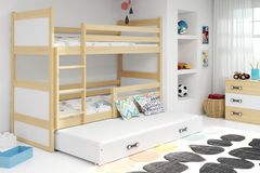 Veneti Dětská patrová postel s přistýlkou bez matrací 90x200 FERGUS - borovice / bílá