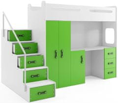 Veneti Dětská patrová postel s úložným prostorem bez matrace 80x200 IDA 4 - bílá / zelená