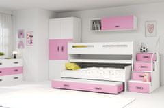 Veneti Dětská patrová postel s úložným prostorem a matracemi 80x200 IDA 1 - bílá / růžová