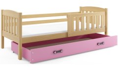 Veneti Dětská postel s úložným prostorem s matrací 80x190 BRIGID - borovice / růžová