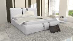 Veneti Luxusní čalouněná postel LUKA s vysokým čelem a úložným prostorem bílá eko kůže 160x200