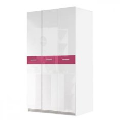 Veneti Šatní skříň do dětského pokoje RENI - šířka 120 cm, bílá / růžová