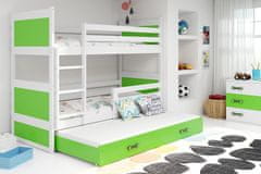 Veneti Dětská patrová postel s přistýlkou bez matrací 90x200 FERGUS - bílá / zelená