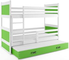 Veneti Dětská patrová postel s přistýlkou a matracemi 80x160 FERGUS - bílá / zelená