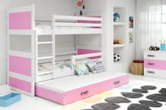 Veneti Dětská patrová postel s přistýlkou a matracemi 80x190 FERGUS - bílá / růžová