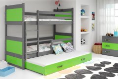 Veneti Dětská patrová postel s přistýlkou bez matrací 80x190 FERGUS - grafit / zelená