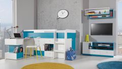 Veneti Nábytek do dětského pokoje s palandou 90x200 HARKA 1 - bílý / modrý