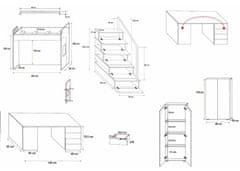 Veneti Dětská patrová postel s psacím stolem RENI 4 - 80x200, bílá / růžová