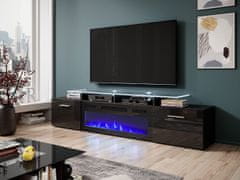 Veneti TV stolek s elektrickým krbem OKEMIA - černý / lesklý černý