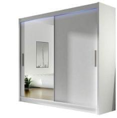 Veneti Šatní skříň 180 cm se zrcadlem a LED osvětlením ELADIO 6 - bílá