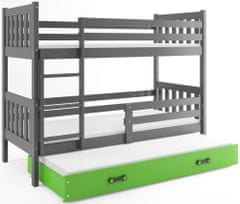 Veneti Dětská patrová postel s přistýlkou a matracemi 80x190 CHARIS - grafit / zelená