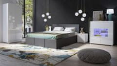 Veneti Ložnicová sestava s postelí 160x200 cm CHEMUNG - bílá / lesklá bílá / šedá ekokůže