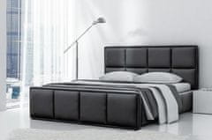 Veneti Čalouněná postel Esteban s vysokým čelem a úložným prostorem černá eko kůže 160 x 200