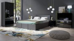 Veneti Ložnicová sestava s postelí 160x200 cm CHEMUNG - černá / lesklá černá / šedá ekokůže