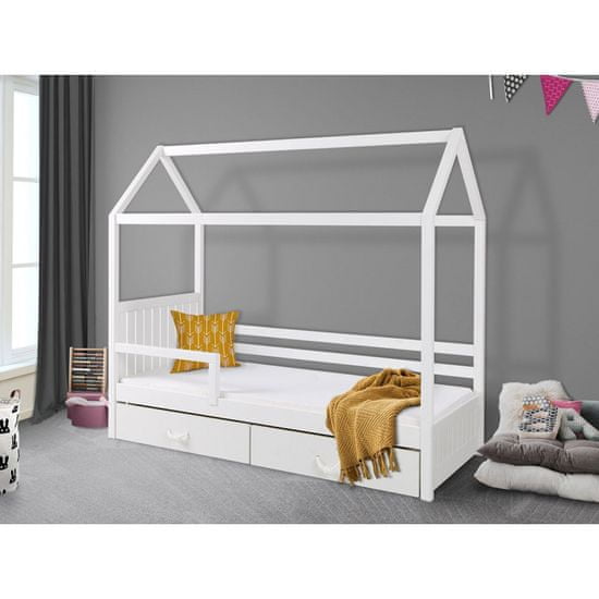 Veneti Dětská postel domeček se zábranou 90x200 NEBRA - bílá