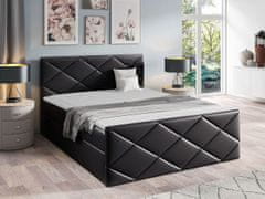 Veneti Kontinentální manželská postel 140x200 MATIA - černá ekokůže + topper ZDARMA