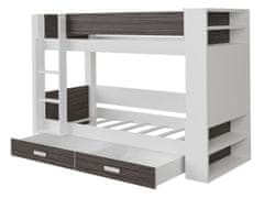 Veneti Dětská patrová postel se šuplíky 90x200 LEUN - bílá / zebrano, pravé provedení