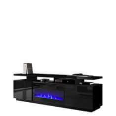 Veneti Televizní stolek s krbem a LED osvětlením SALTA - grafitový / lesklý grafitový / černý