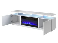 Veneti Televizní stolek s krbem a LED osvětlením SALTA - bílý / lesklý bílý / černý