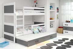 Veneti Dětská patrová postel s přistýlkou a matracemi 90x200 FERGUS - bílá / grafit