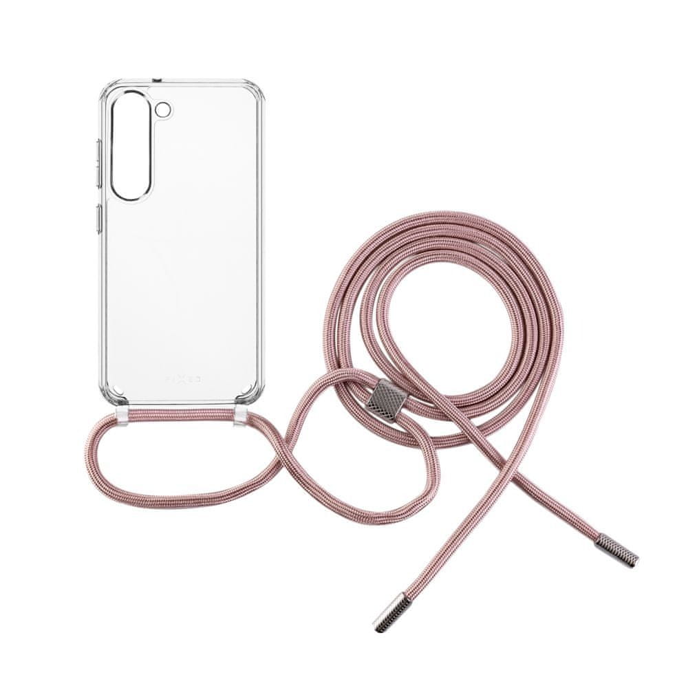 Levně FIXED Pouzdro Pure Neck s růžovou šňůrkou na krk pro Samsung Galaxy S23 FIXPUN-1040-PI