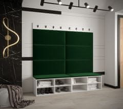 Veneti Široký botník s čalouněnými panely HARRISON - bílý, zelené panely
