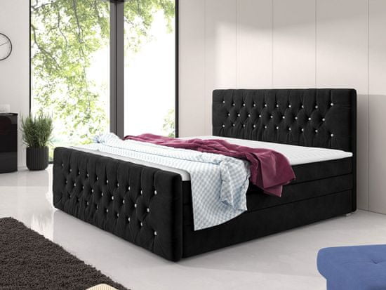 Veneti Boxpringová manželská postel s úložným prostorem 180x200 ENNIS - černá + topper ZDARMA