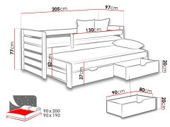 Veneti Rozkládací dětská postel 90x200 GERA - šedá / grafitová