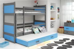 Veneti Dětská patrová postel s přistýlkou bez matrací 80x190 FERGUS - grafit / modrá