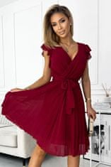 Numoco 374-2 POLINA Plisované šaty s výstřihem a volány - Vínová barva XL