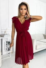 Numoco 374-2 POLINA Plisované šaty s výstřihem a volány - Vínová barva XL