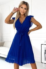 Numoco 374-4 POLINA Plisované šaty s výstřihem a volány - modré S