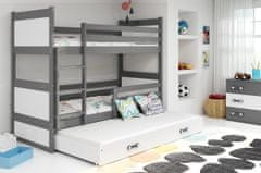 Veneti Dětská patrová postel s přistýlkou a matracemi 80x190 FERGUS - grafit / bílá